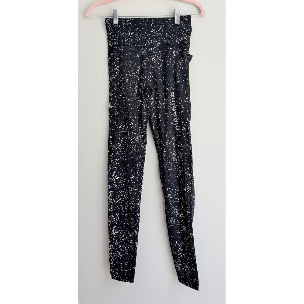 Ninepine Women Black White Splatter Print High Rise Side Pocket Leggings Small